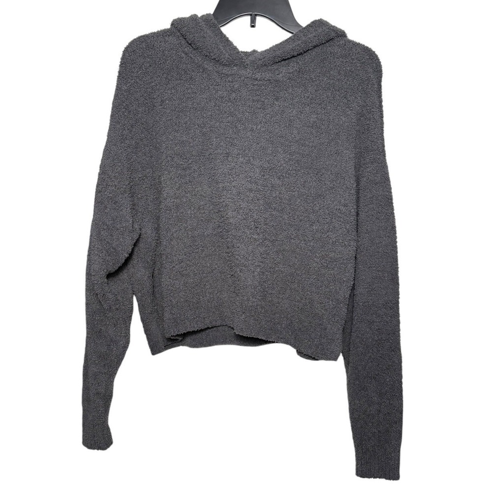 Aerie Cropped Fleece Hoodie Charcoal Size Small Cozy Lounge Oversized